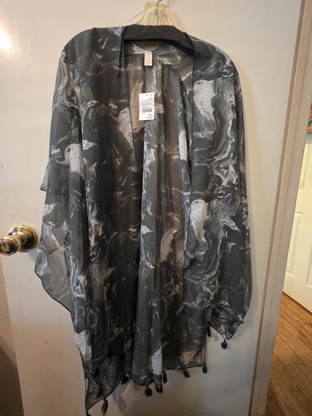 Cato Gray Marble-Print Open-Front Women's Cape